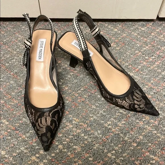 Steve Madden Shoes Steve Madden Black Lace Slingback Heels